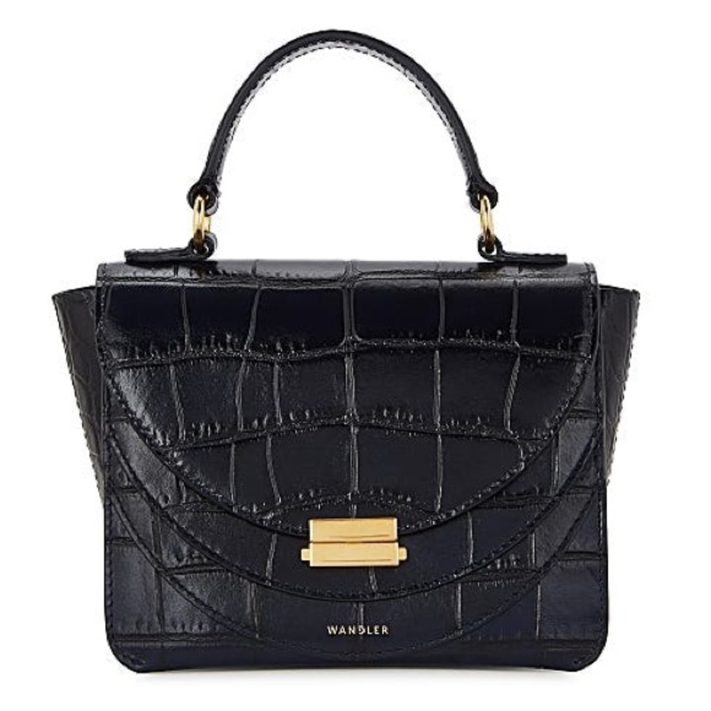 Wandler | Luna mini glossed croc-effect leather shoulder bag